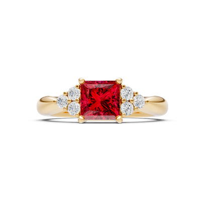 Ruby Antique Inspired Design Princess Cut Engagement Ring