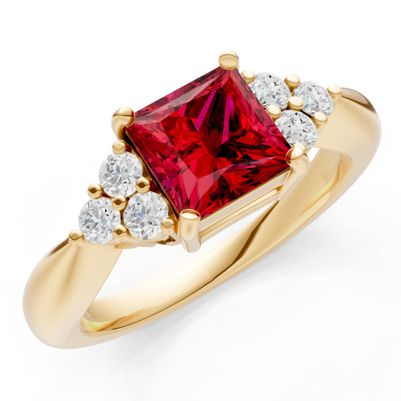 Ruby Antique Inspired Design Princess Cut Engagement Ring