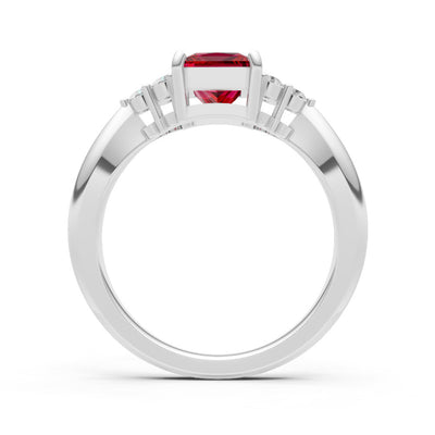 Ruby Antique Inspired Design Princess Cut Engagement Ring