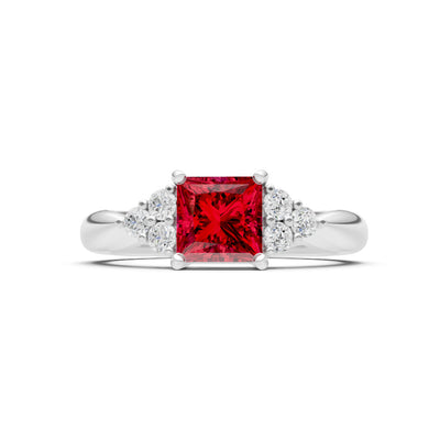 Ruby Antique Inspired Design Princess Cut Engagement Ring