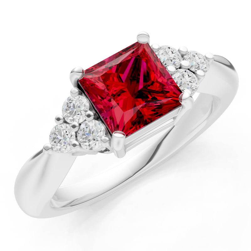 Ruby Antique Inspired Design Princess Cut Engagement Ring
