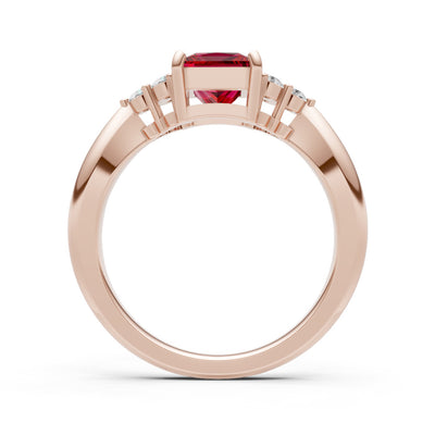 Ruby Antique Inspired Design Princess Cut Engagement Ring
