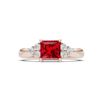 Ruby Antique Inspired Design Princess Cut Engagement Ring