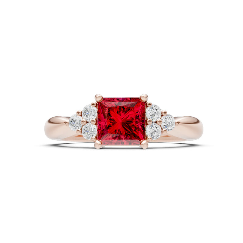 Ruby Antique Inspired Design Princess Cut Engagement Ring