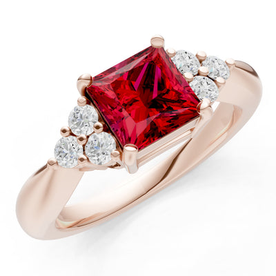 Ruby Antique Inspired Design Princess Cut Engagement Ring