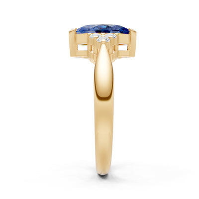 Blue Sapphire Antique Inspired Design Marquise Cut Engagement Ring