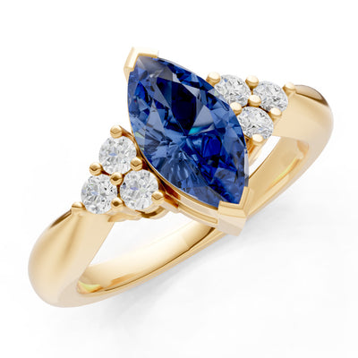 Blue Sapphire Antique Inspired Design Marquise Cut Engagement Ring