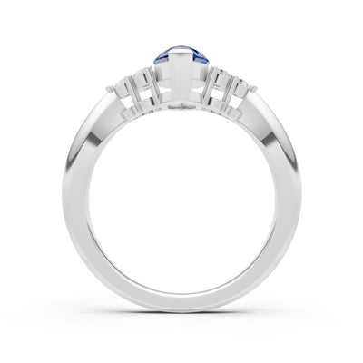 Blue Sapphire Antique Inspired Design Marquise Cut Engagement Ring