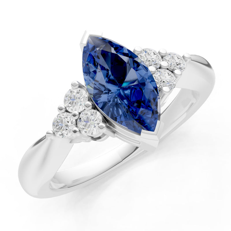 Blue Sapphire Antique Inspired Design Marquise Cut Engagement Ring