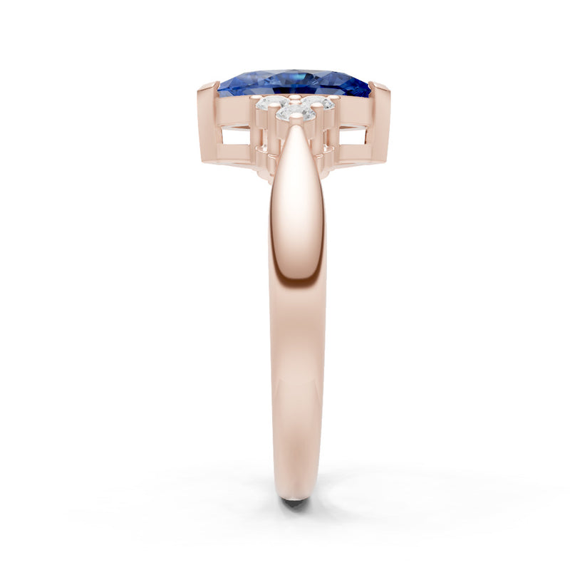 Blue Sapphire Antique Inspired Design Marquise Cut Engagement Ring