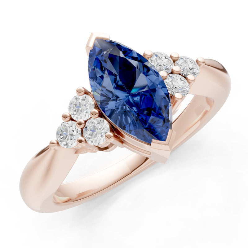 Blue Sapphire Antique Inspired Design Marquise Cut Engagement Ring