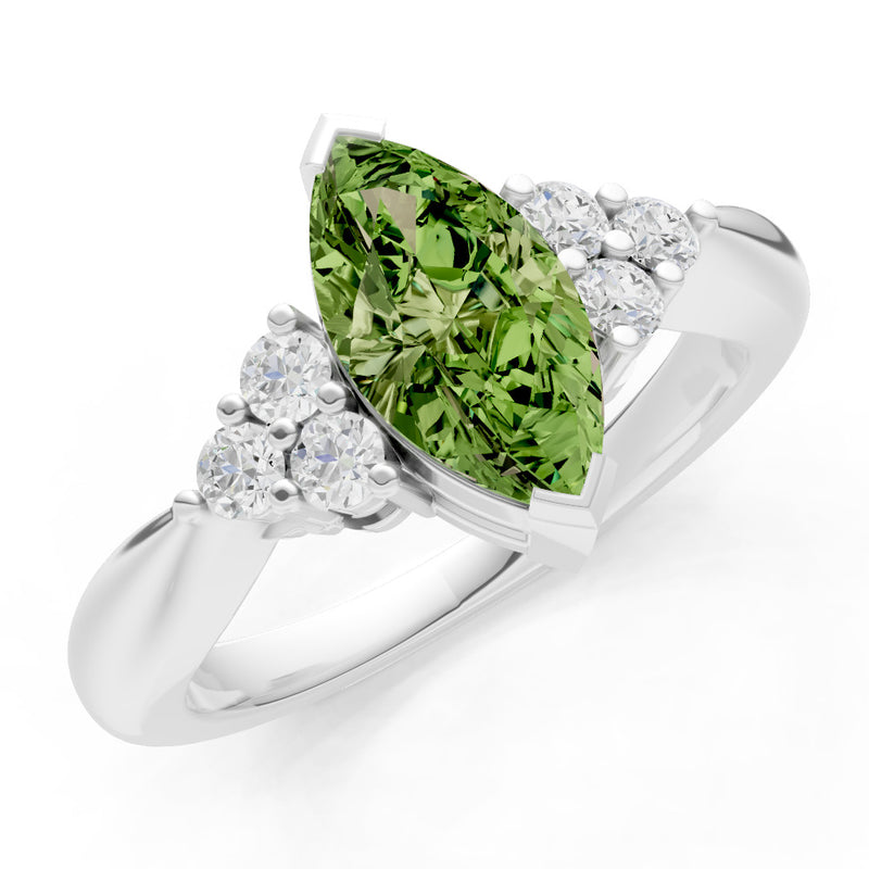 Peridot Antique Inspired Design Marquise Cut Engagement Ring