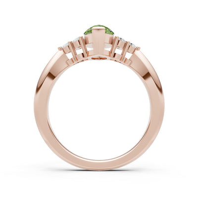 Peridot Antique Inspired Design Marquise Cut Engagement Ring