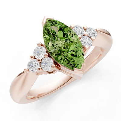 Peridot Antique Inspired Design Marquise Cut Engagement Ring
