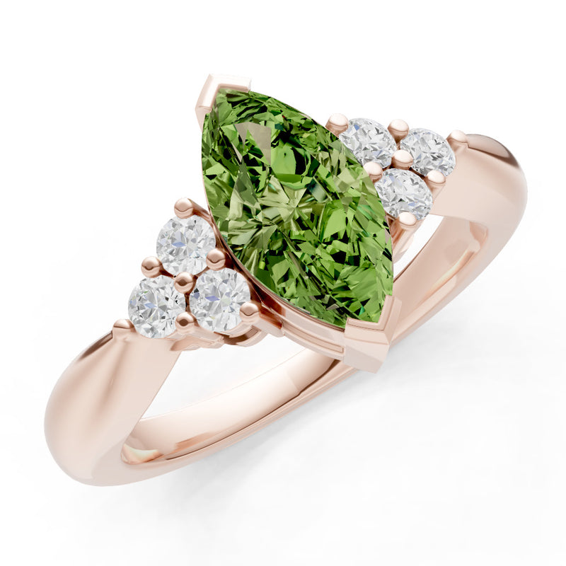 Peridot Antique Inspired Design Marquise Cut Engagement Ring