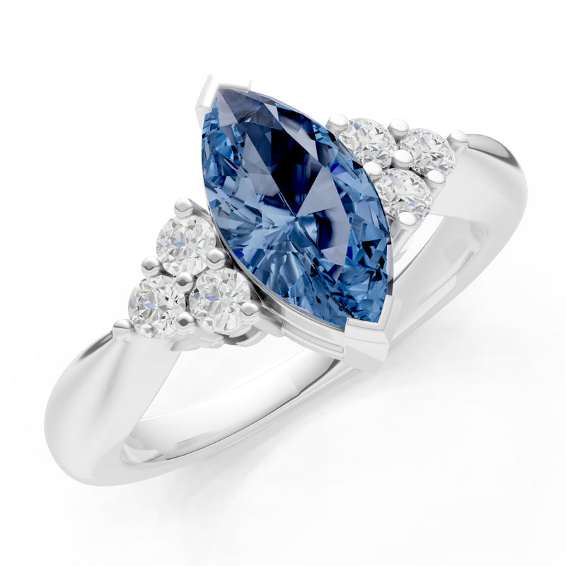London Blue Topaz Antique Inspired Design Marquise Cut Engagement Ring