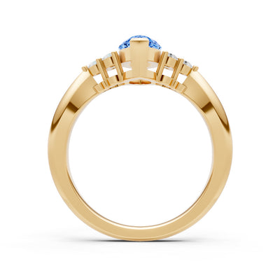 Swiss Blue Topaz Antique Inspired Design Marquise Cut Engagement Ring