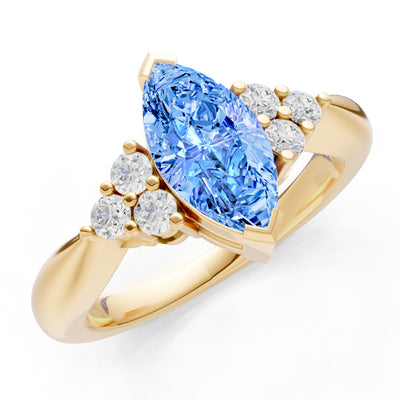 Swiss Blue Topaz Antique Inspired Design Marquise Cut Engagement Ring