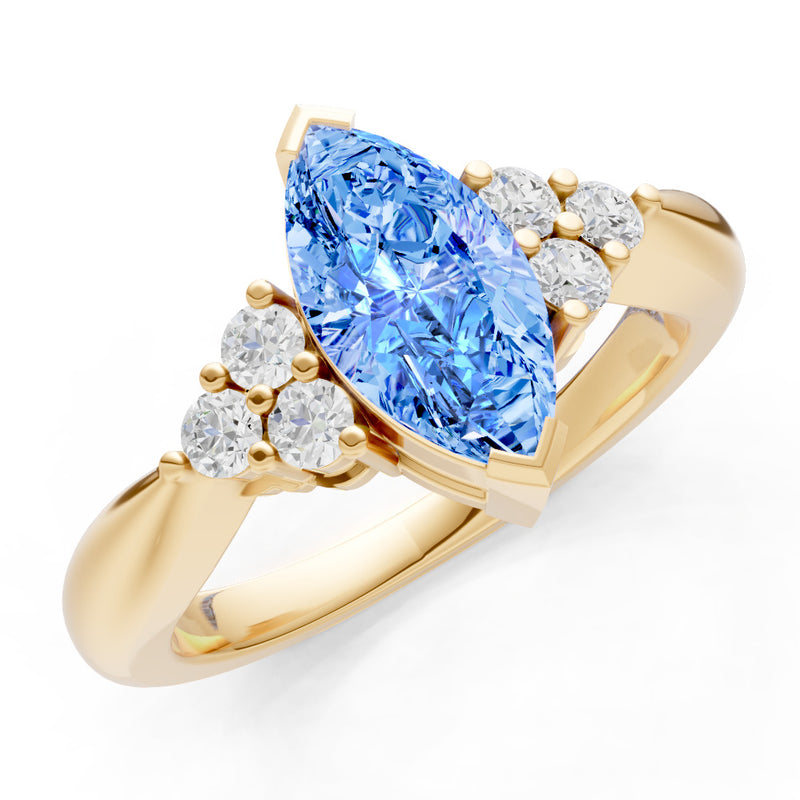 Swiss Blue Topaz Antique Inspired Design Marquise Cut Engagement Ring