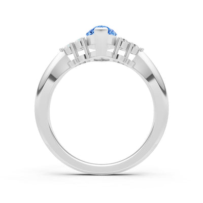 Swiss Blue Topaz Antique Inspired Design Marquise Cut Engagement Ring