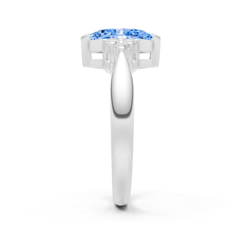 Swiss Blue Topaz Antique Inspired Design Marquise Cut Engagement Ring