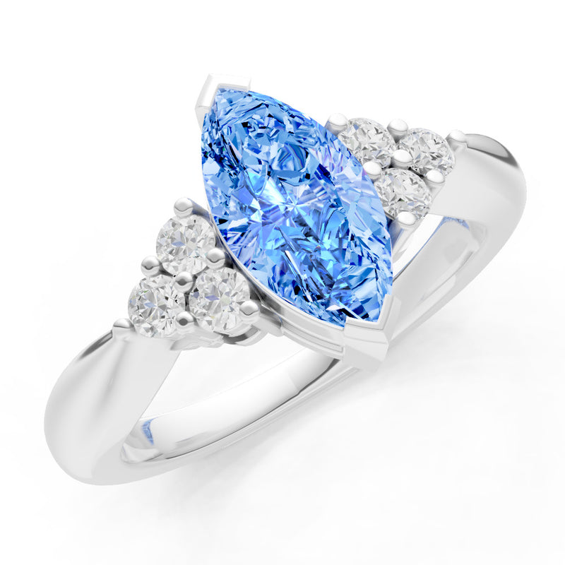 Swiss Blue Topaz Antique Inspired Design Marquise Cut Engagement Ring