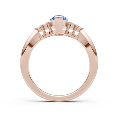 Swiss Blue Topaz Antique Inspired Design Marquise Cut Engagement Ring