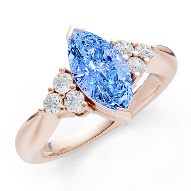 Swiss Blue Topaz Antique Inspired Design Marquise Cut Engagement Ring