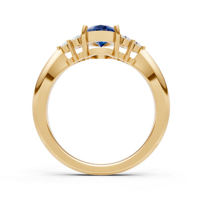 Blue Sapphire Antique Inspired Design Oval Cut Engagement Ring