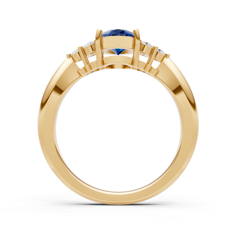 Blue Sapphire Antique Inspired Design Oval Cut Engagement Ring