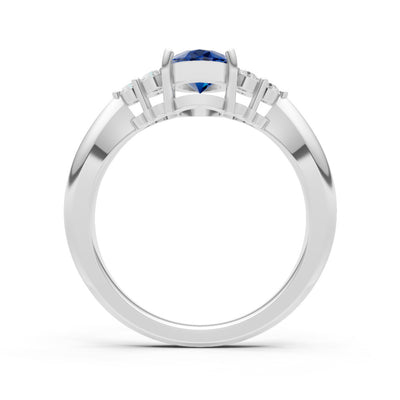 Blue Sapphire Antique Inspired Design Oval Cut Engagement Ring
