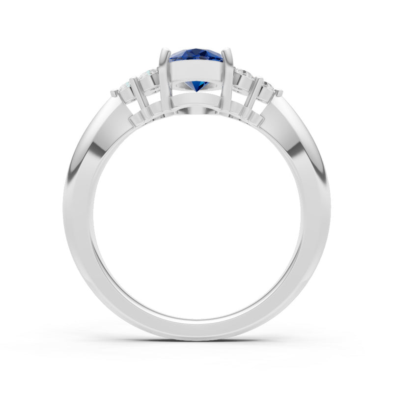 Blue Sapphire Antique Inspired Design Oval Cut Engagement Ring