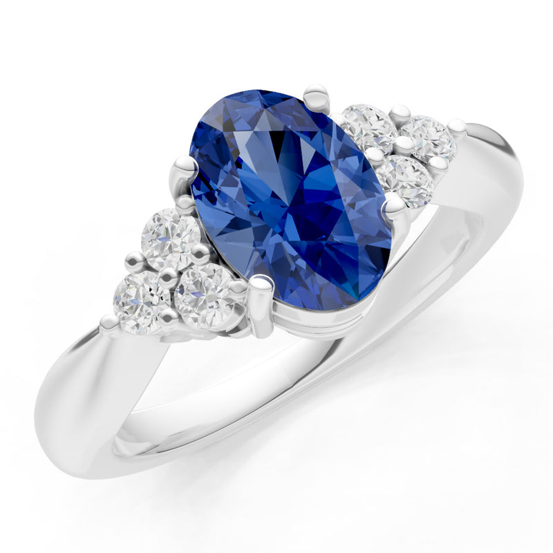 Blue Sapphire Antique Inspired Design Oval Cut Engagement Ring
