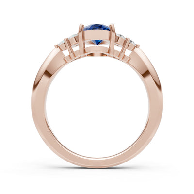 Blue Sapphire Antique Inspired Design Oval Cut Engagement Ring