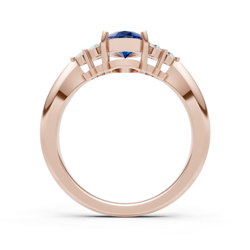Blue Sapphire Antique Inspired Design Oval Cut Engagement Ring