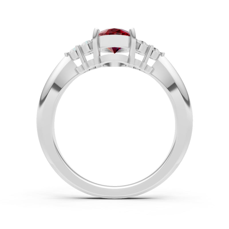 Garnet Antique Inspired Design Oval Cut Engagement Ring