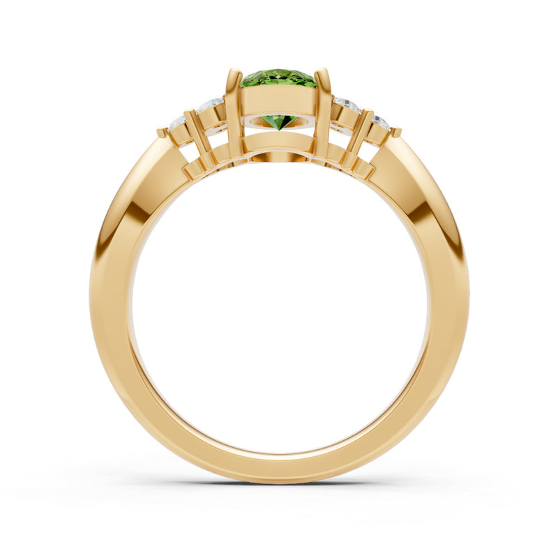 Peridot Antique Inspired Design Oval Cut Engagement Ring