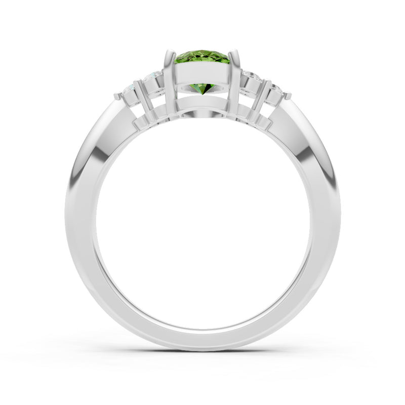 Peridot Antique Inspired Design Oval Cut Engagement Ring