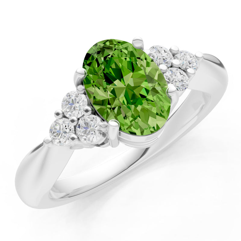 Peridot Antique Inspired Design Oval Cut Engagement Ring