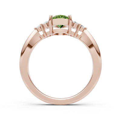 Peridot Antique Inspired Design Oval Cut Engagement Ring
