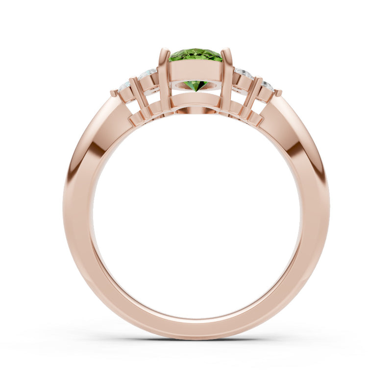 Peridot Antique Inspired Design Oval Cut Engagement Ring