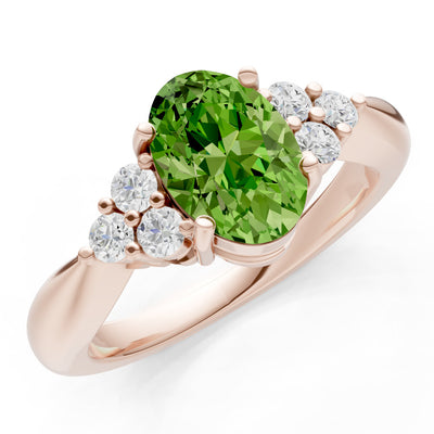 Peridot Antique Inspired Design Oval Cut Engagement Ring