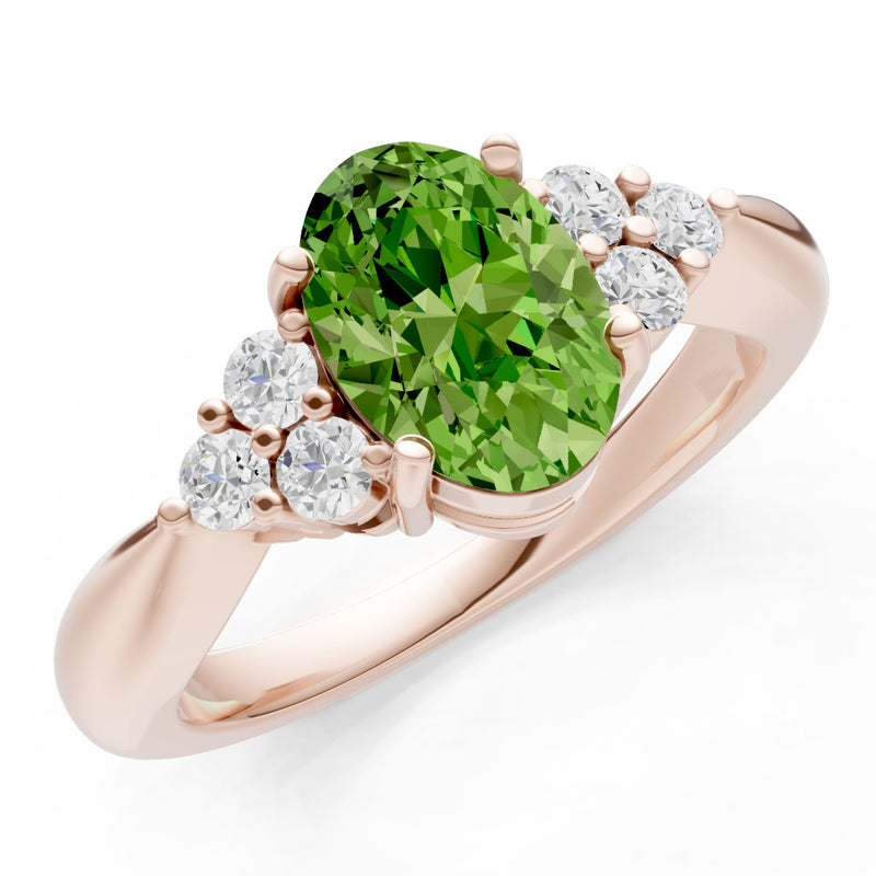 Peridot Antique Inspired Design Oval Cut Engagement Ring