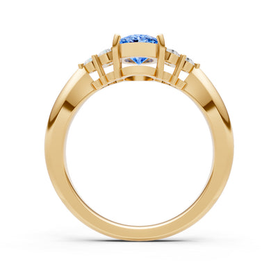 Swiss Blue Topaz Antique Inspired Design Oval Cut Engagement Ring