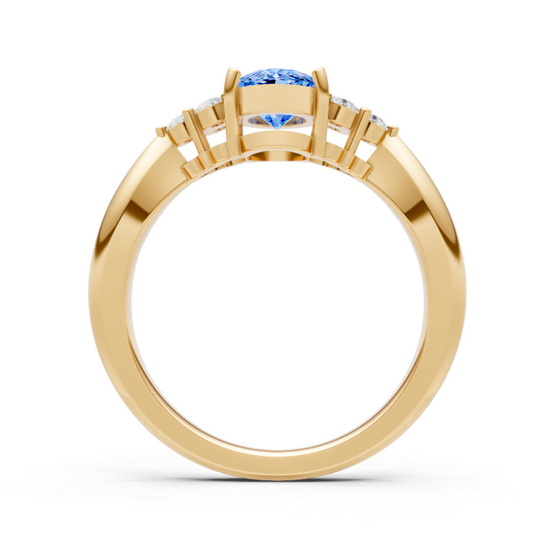 Swiss Blue Topaz Antique Inspired Design Oval Cut Engagement Ring