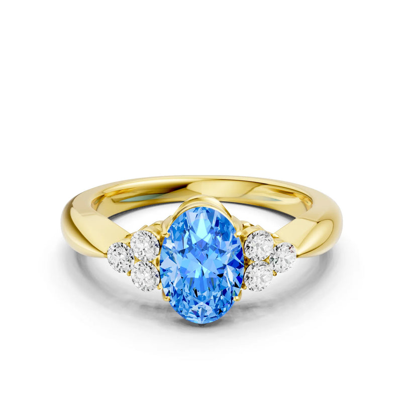 Swiss Blue Topaz Antique Inspired Design Oval Cut Engagement Ring