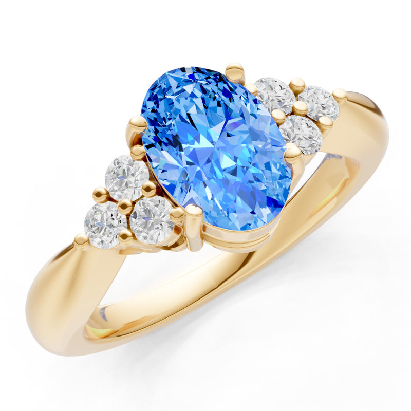 Swiss Blue Topaz Antique Inspired Design Oval Cut Engagement Ring