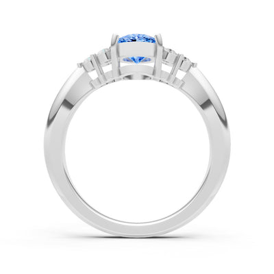 Swiss Blue Topaz Antique Inspired Design Oval Cut Engagement Ring