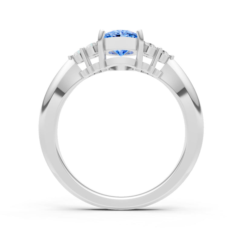 Swiss Blue Topaz Antique Inspired Design Oval Cut Engagement Ring