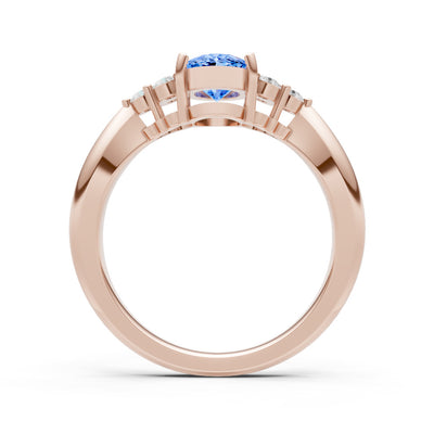 Swiss Blue Topaz Antique Inspired Design Oval Cut Engagement Ring